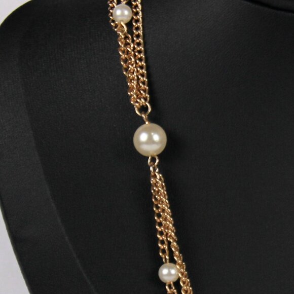 Vintage Emmons Gold-Tone Chain & Faux Pearl Necklace 23" - Picture 3 of 8
